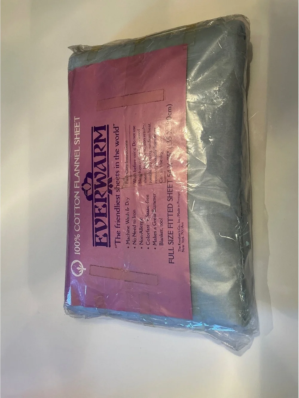 Cotton flannel everwarm full fitted sheet light blue vintage new